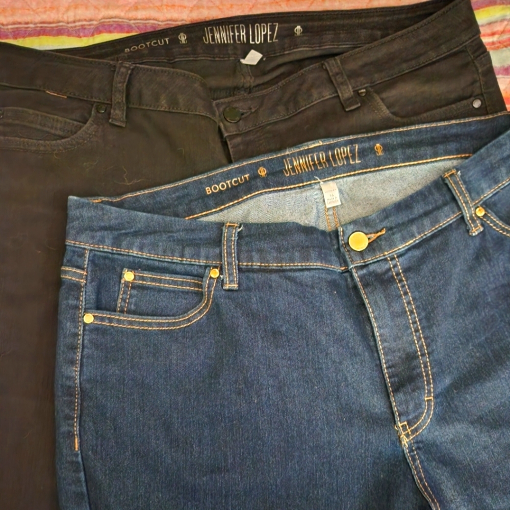 Jennifer Lopez boot cut stretch denim womens jeans size 16 2 pairs 1 black 1 blu